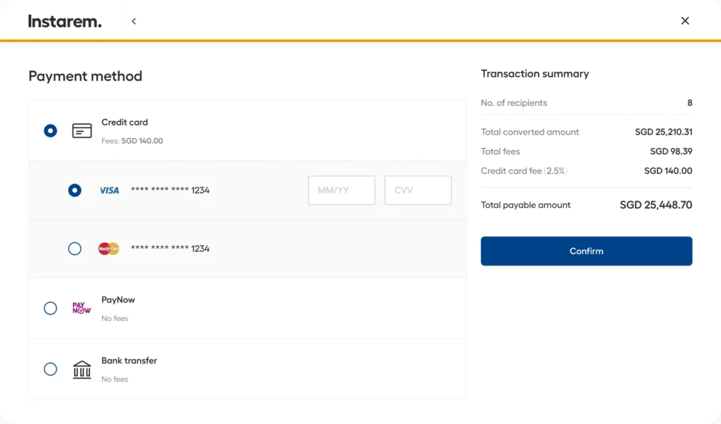 Credit card payment screenshot
